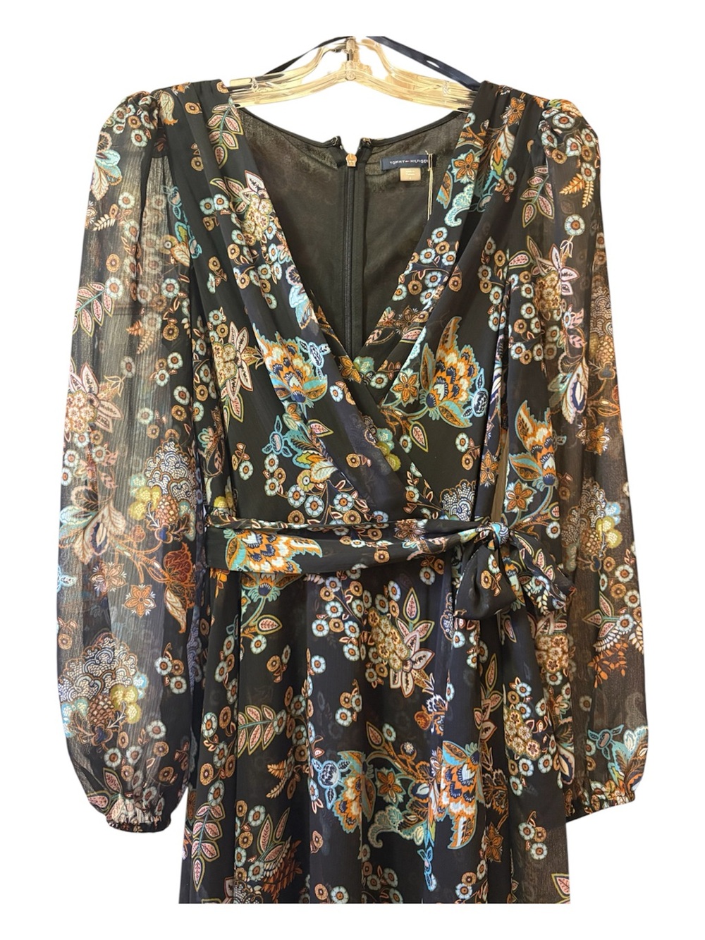 Tommy Hilfiger Black Floral Wrap-Style Maxi Dress